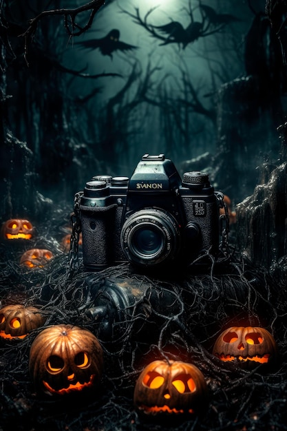background for halloween with pumpkins and spooky