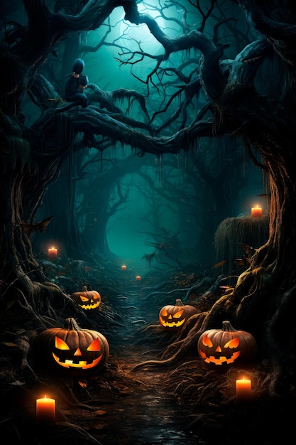 background for halloween with pumpkins and spooky