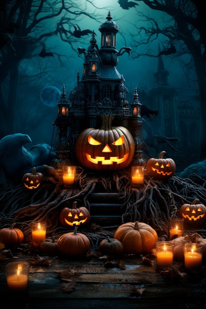 background for halloween with pumpkins and spooky