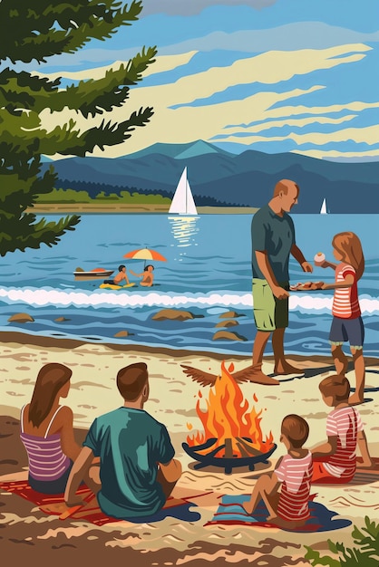 Background of happy family on vacation of picnic