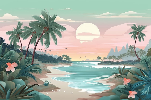 Premium AI Image | The background has pastel colors depicting a trop