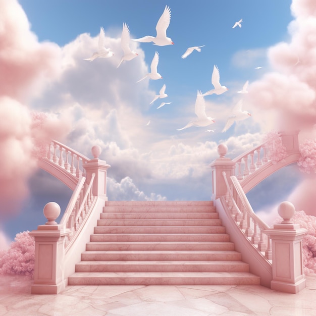 Premium Photo | A background of heaven pink stairs with pink clouds