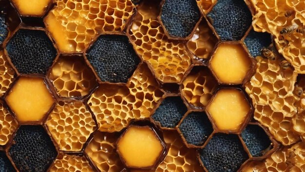 Background hexagon texture wax honeycomb from a bee hive