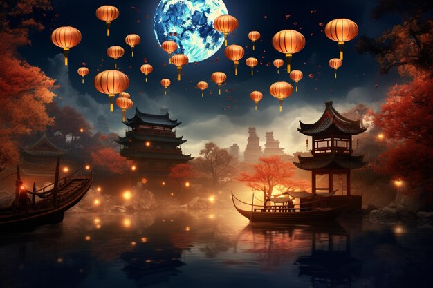 Photo background illustration for chinas mid autumn festival