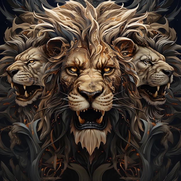 Background illustration design lion head wood