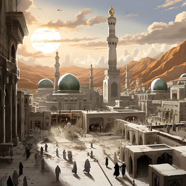 Background illustration mosque arts almadinah almnowrah mawlid alnabi