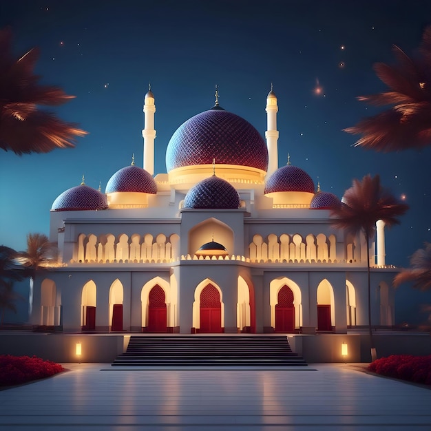 Background illustration mosque night and light