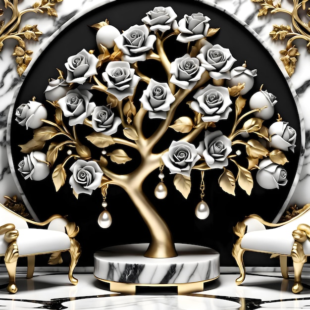 Фоновая иллюстрация стеновая панель дерево цветок золотой черный
