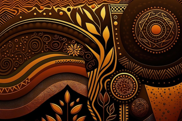 Background illustration with African patterns print with African colors Generative AI