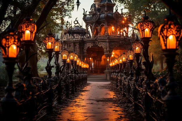 background image of abandoned house with lighting