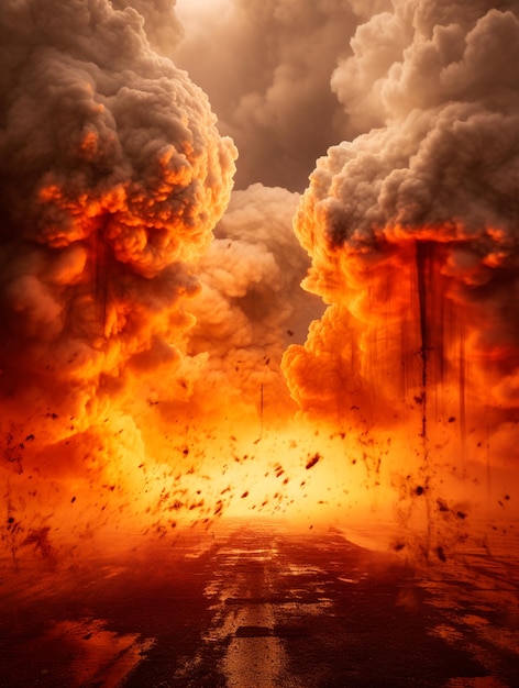 Background image of an explosion of fire and smoke