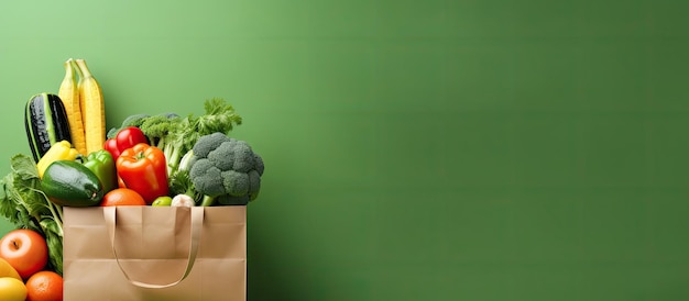 background image featuring a paper bag filled with healthy vegan and vegetarian food including