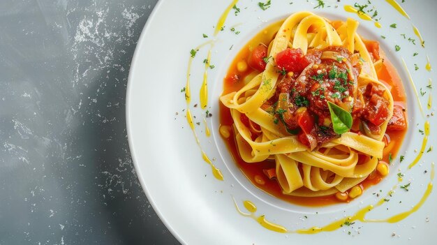 Photo a background image featuring a set of ingredients for pasta sauce and uncooked pasta alphabet ready