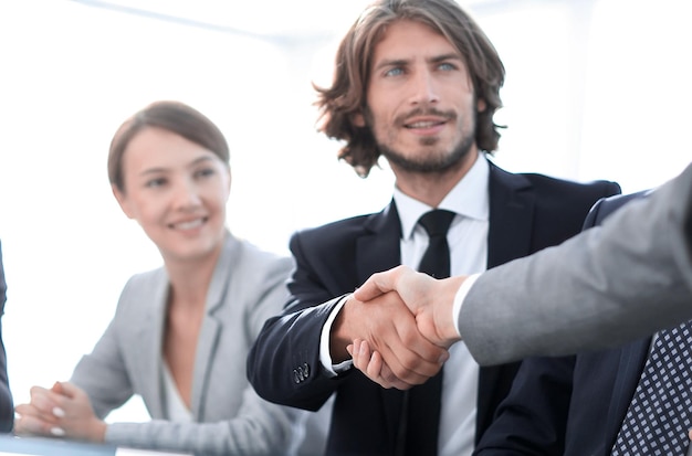 Background image of handshake of business partnersphoto with copy space