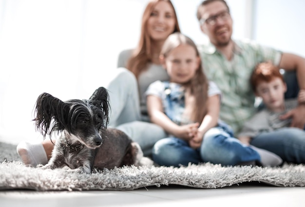 Background image of happy family with petthe concept of happiness