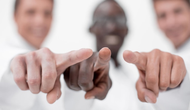 Background image of the medical team pointing at you