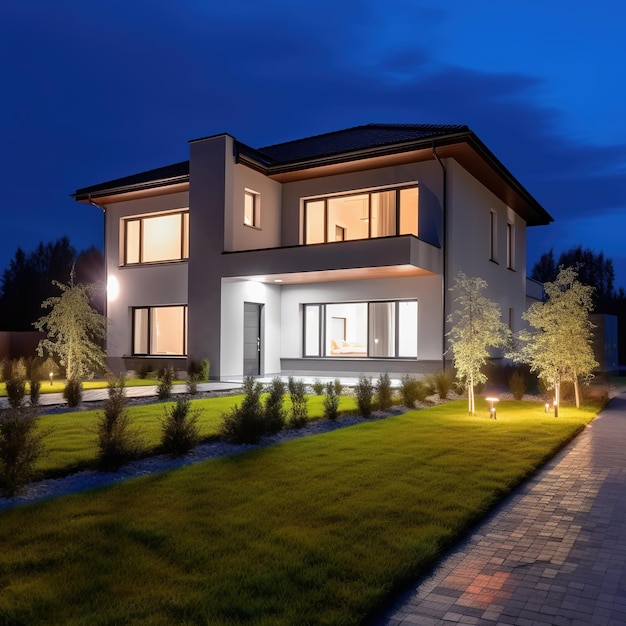 Background image of modern villa residential night view