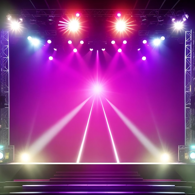 Background image of stage in color lights generated by ai