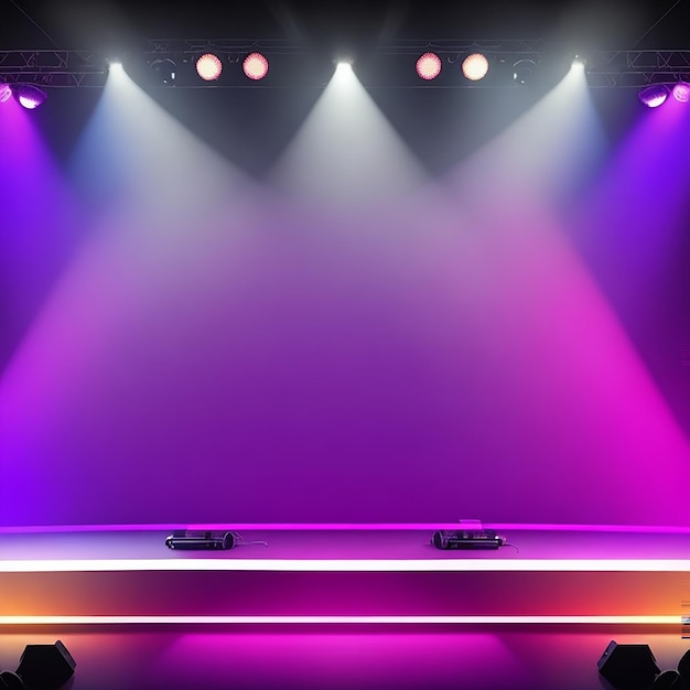 Background image of stage in color lights generated by ai