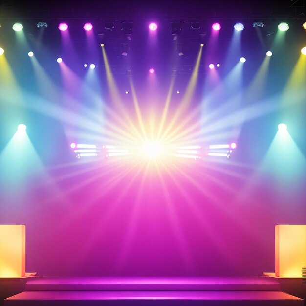 Background image of stage in color lights generated by ai