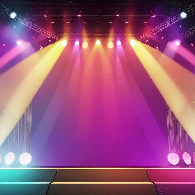 Background image of stage in color lights generated by ai