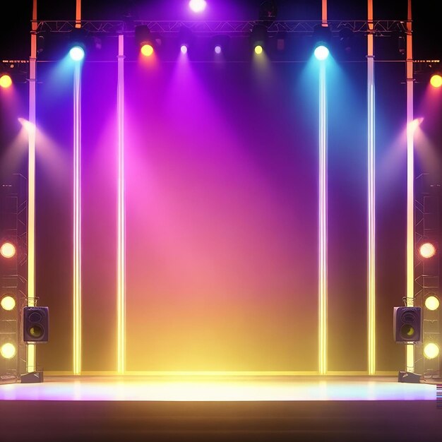 Background image of stage in color lights generated by AI