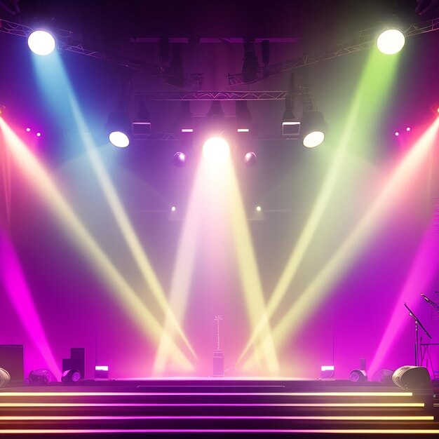 Background image of stage in color lights generated by ai