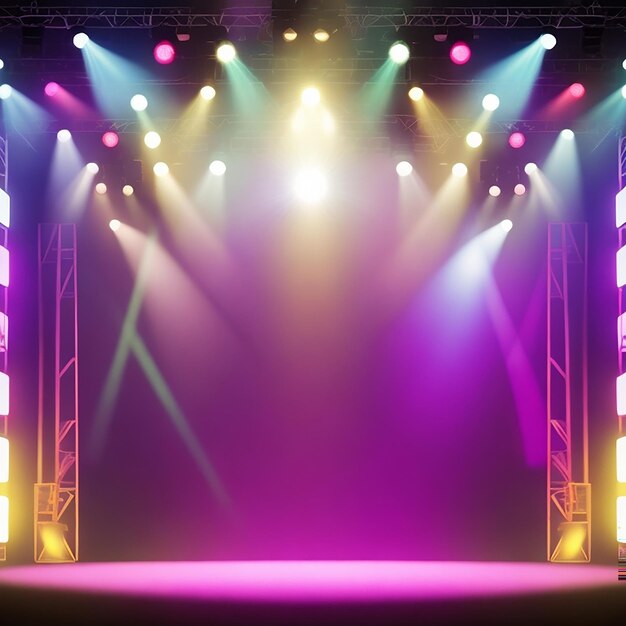 Background image of stage in color lights generated by ai