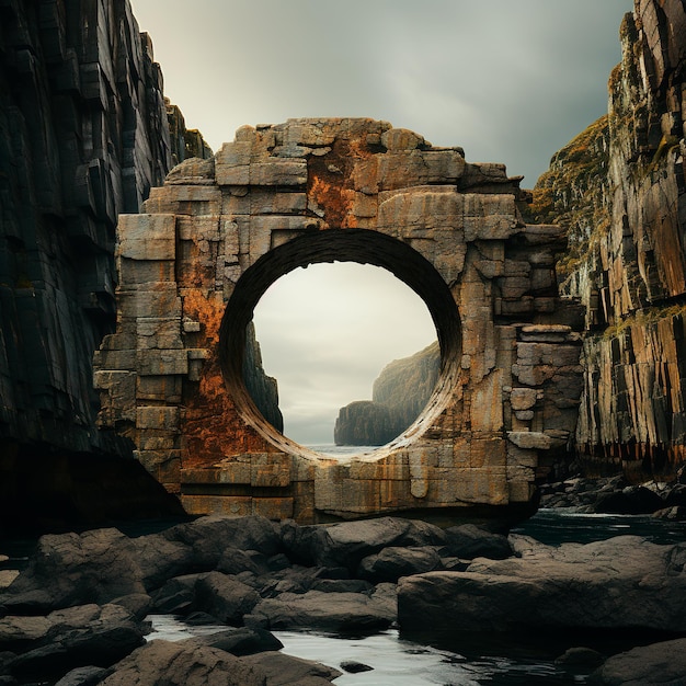 background image of a stone forming a circle between rocks