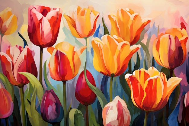 Photo background image of tulips painted with paint