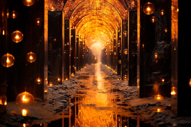 background image of tunnel golden path with lights