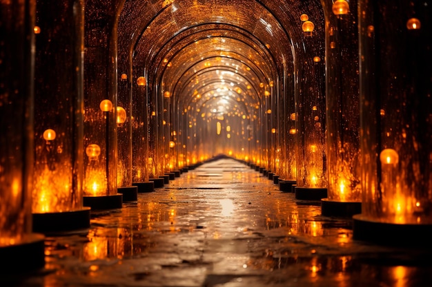 background image of tunnel golden path with lights