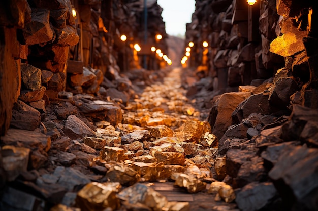 background image of tunnel path of stones and rocks