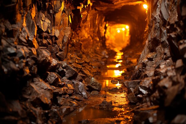 Photo background image of tunnel path of stones and rocks