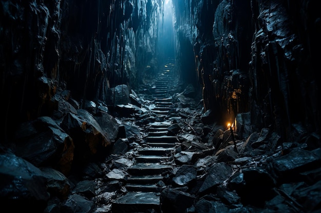 background image of tunnel path of stones and rocks