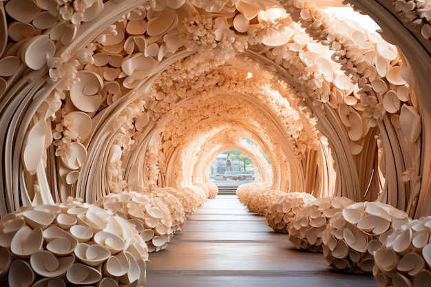 background image of tunnel path of white roses