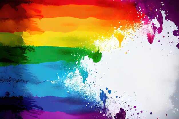 Photo background image of vibrant rainbow flag in paint with smudges generative ai