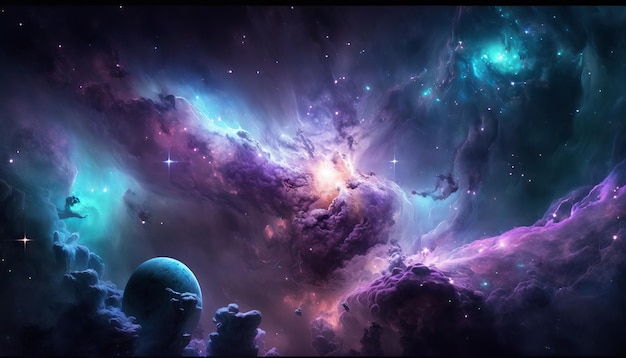 Background image with a mix of blue and purple colors resembling a galaxy or space theme Generative ai