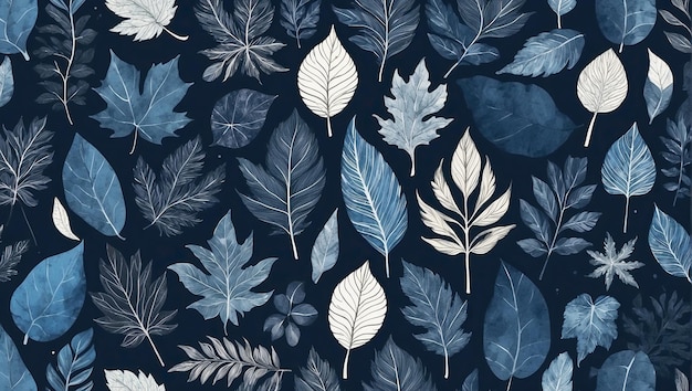 Background image with various types of leaves gray tones