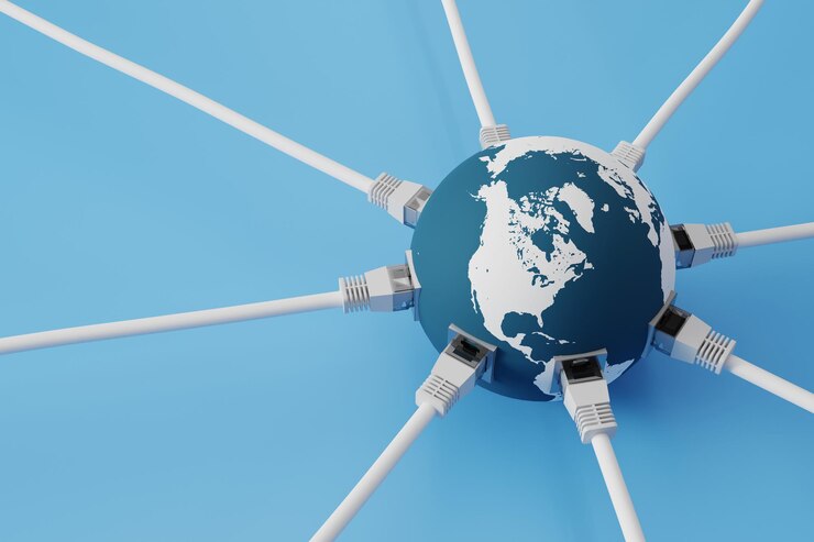 Photo the background of the internet cable connected to the earth3d rendering