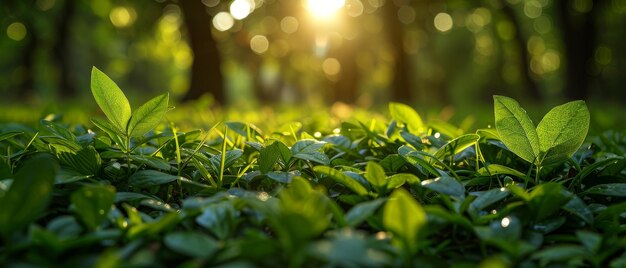 背景は抽象的で環境に優しい緑の草 緑の葉 明るい太陽