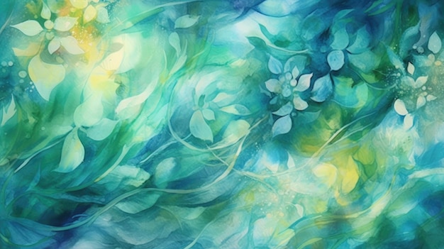 The background is an abstract watercolor in teal and green Generative AI