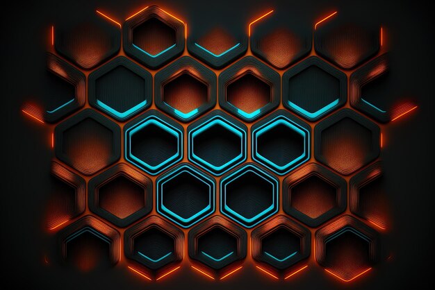 Background is black with orange and blue light hexahedron texture