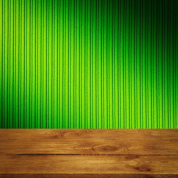 The background is blank wooden boards and a textured striped wall with gradient lighting and vignetting. For product demonstrations, free space, layout, mockup, perspective board, background board.