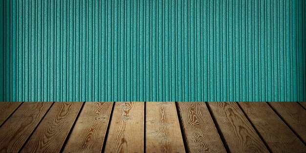 The background is blank wooden boards and a textured striped wall with gradient lighting