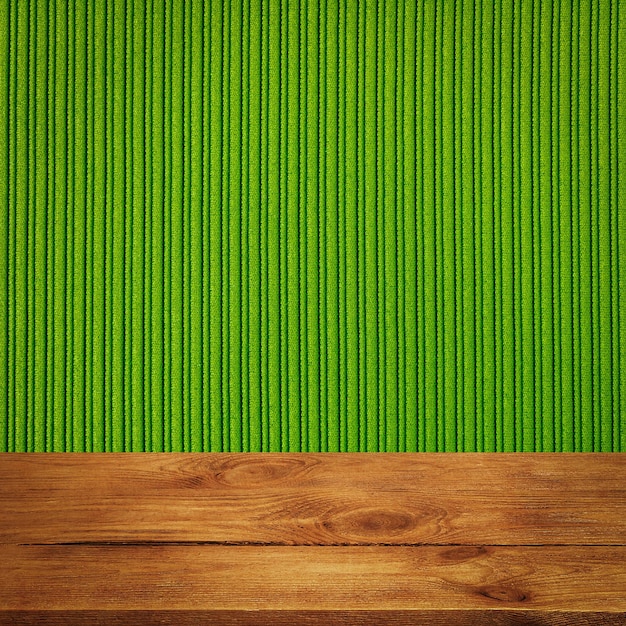 Photo the background is blank wooden boards and a textured striped wall with gradient lighting