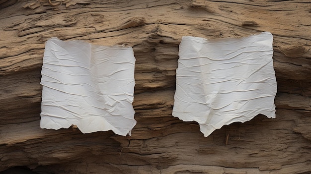 背景は木製の壁に固定された2枚の紙です