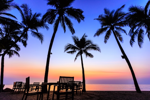 background landscape silhouette coconut and table food