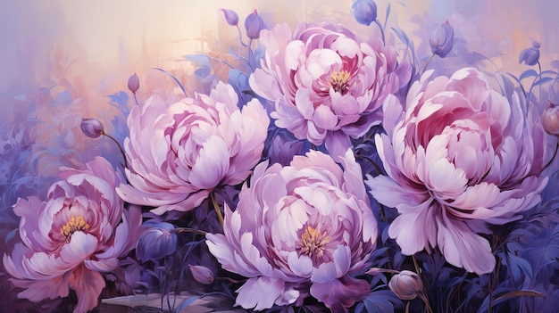 Background lilac peonies oil painting Generative AI