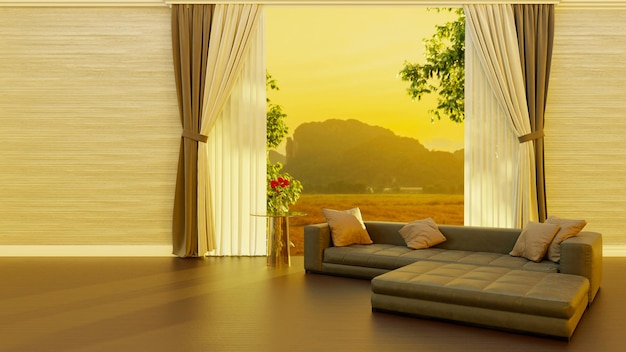 Background of living room and sofa bed 3D rendering